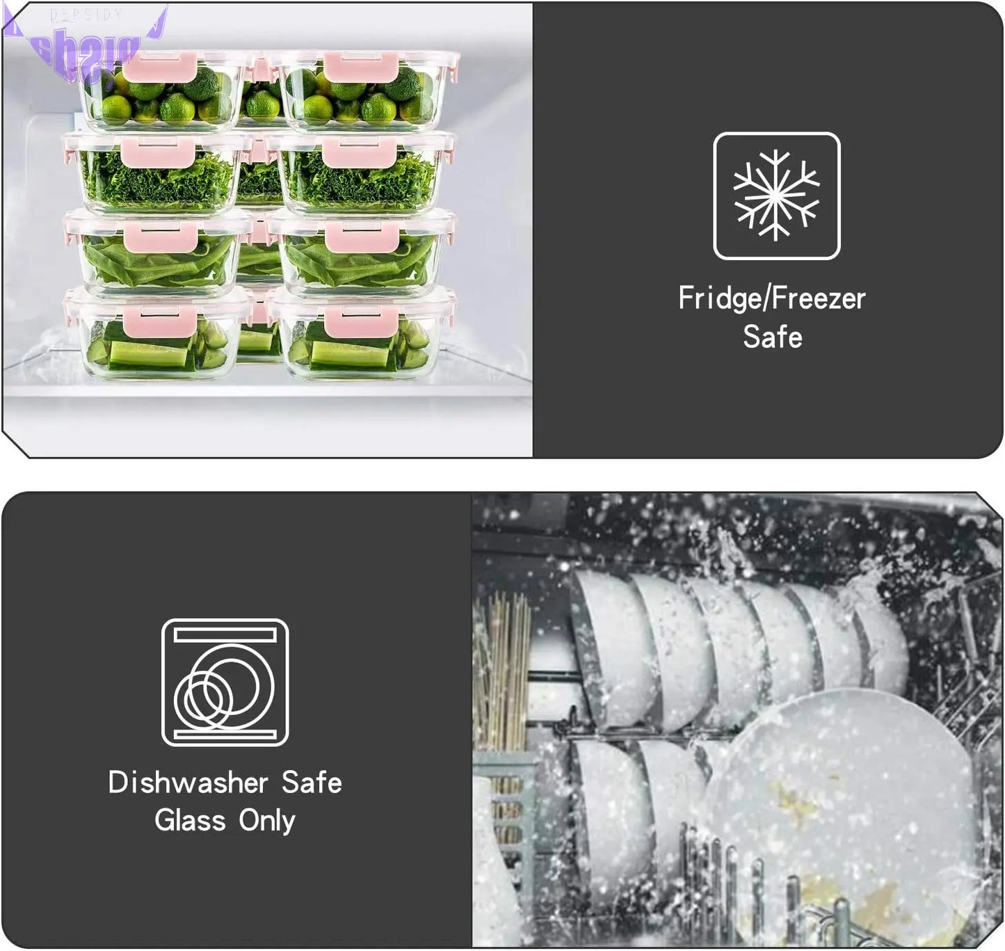 10 Pack Glass Food Storage Containers with Lids Leakproof, Airtight Glass Meal Prep Containers for Lunch, on the Go, Leftover, Dishwasher Safe