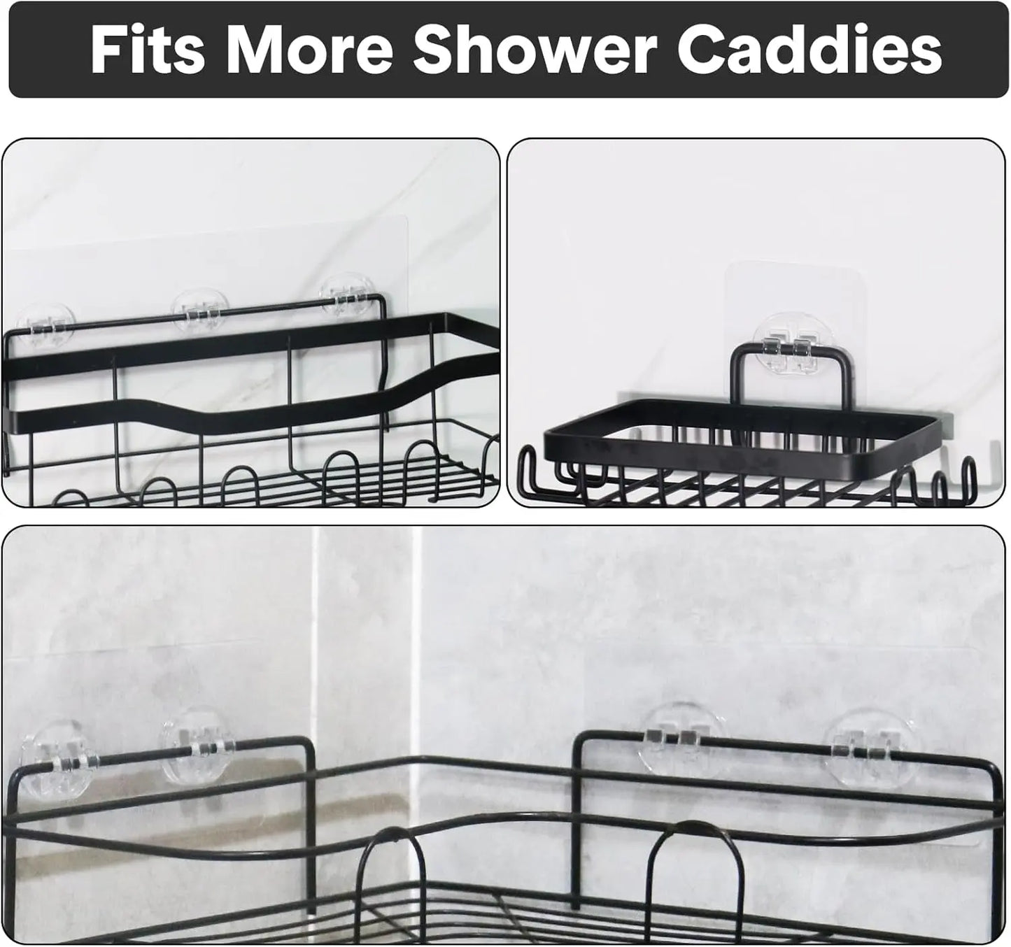 14 Pack Shower Caddy Adhesive Replacement, Strong Adhesive Hooks, Waterproof Shower Adhesive Strips, No Drilling, for Bathroom Storage Shelves and Kitchen Racks