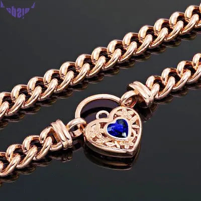 18ct Heavy Rose Gold Plated Euro Chain Necklace with a Dark Blue Filigree Locket - USA Made-3