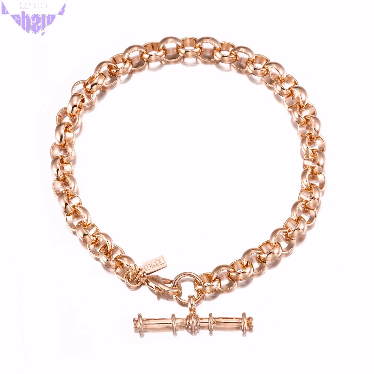 18ct Heavy Rose Gold Plated Belcher Chain Bracelet with T-Bar End - USA Made-1
