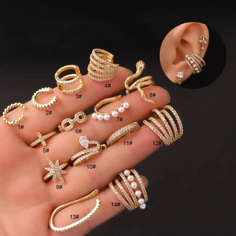 1PC Fake Piercing Ear Clip Stainless Steel Pearl Earrings Cuffs Ring Cartilage Conch Fake PIERC Jewelry for Women 2023 Trending