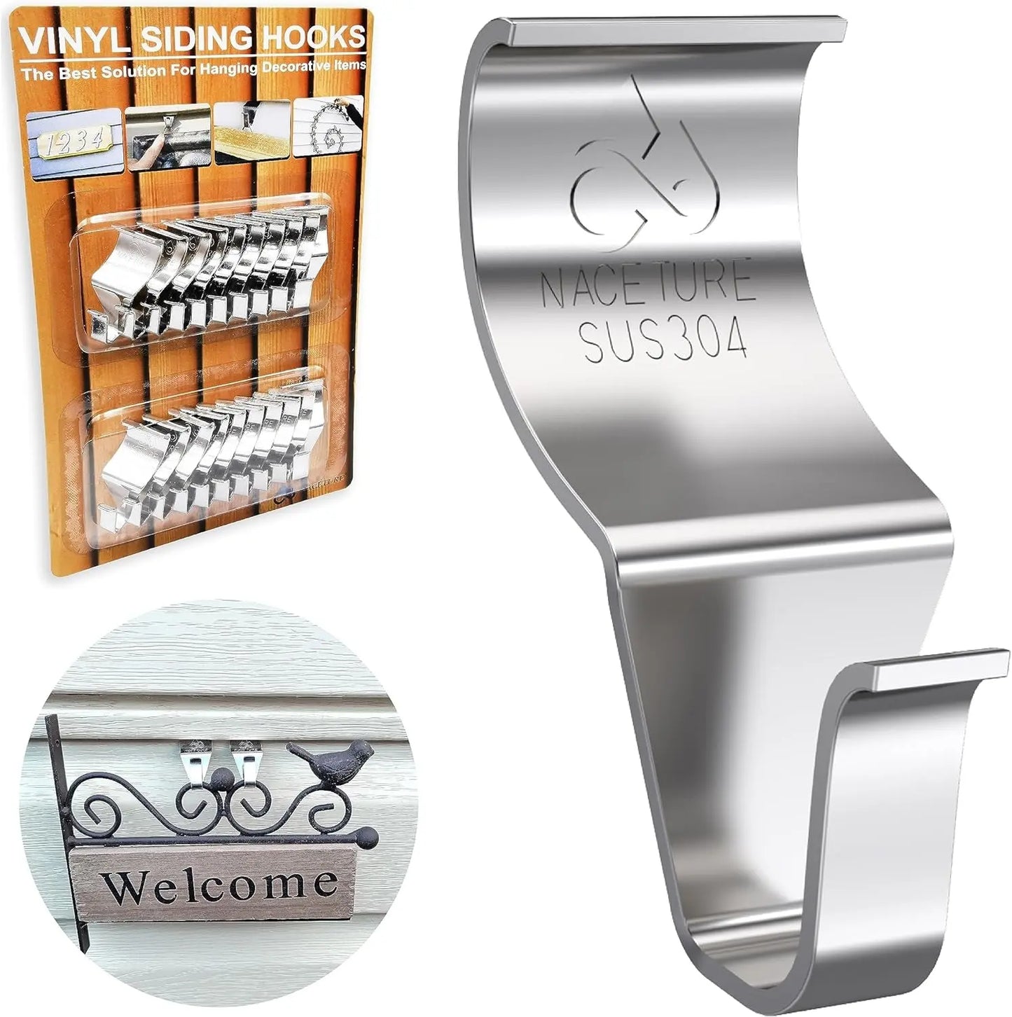 Vinyl Siding Hooks 20 Pack Heavy Duty Clips for Hanging on Patio, No Hole Need Command Outdoor Hook to Decor Wreath Things for Horizontal Siding