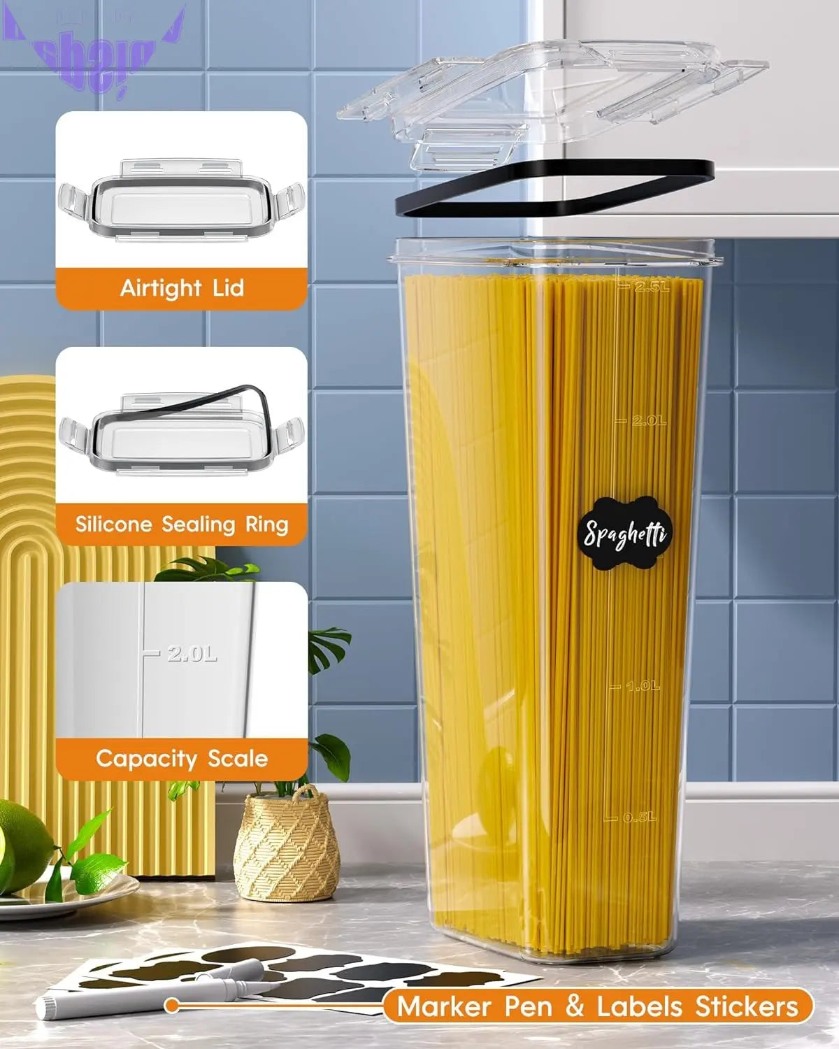 24 PCS Airtight Food Storage Containers with Lids, Kitchen Pantry Organization and Storage, Bpa-Free Plastic Scale Food Canisters for Cereal, Flour, Sugar, Dry Food, Include Labels & Marker