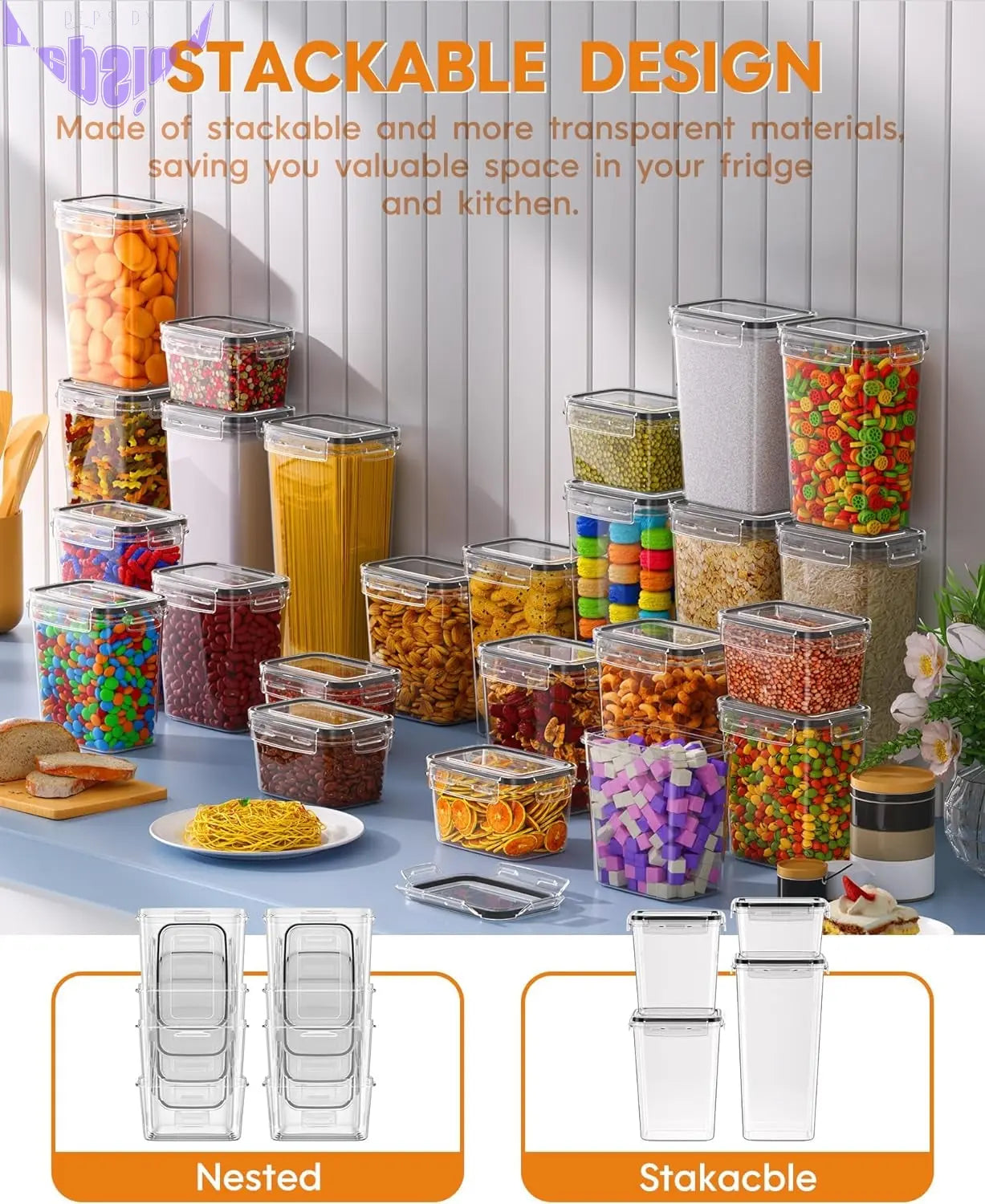 24 PCS Airtight Food Storage Containers with Lids, Kitchen Pantry Organization and Storage, Bpa-Free Plastic Scale Food Canisters for Cereal, Flour, Sugar, Dry Food, Include Labels & Marker