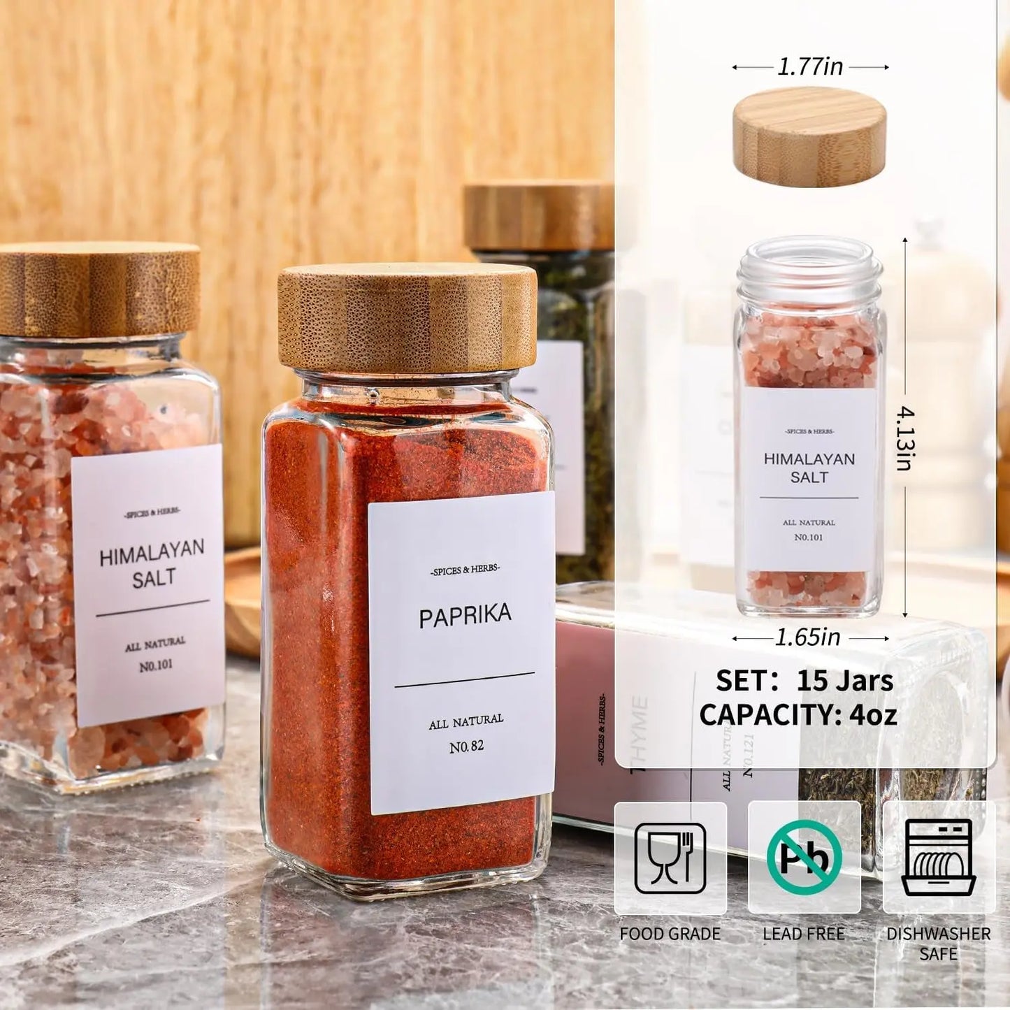 Spice Jars with Label 24Pcs,Seasoning Containers,Glass Spice Jars with Bamboo Lids,Kitchen Essentials,Spices Container Set,Kitchen Set,Seasoning Organizer,Spice Rack Organizer for Cabinet