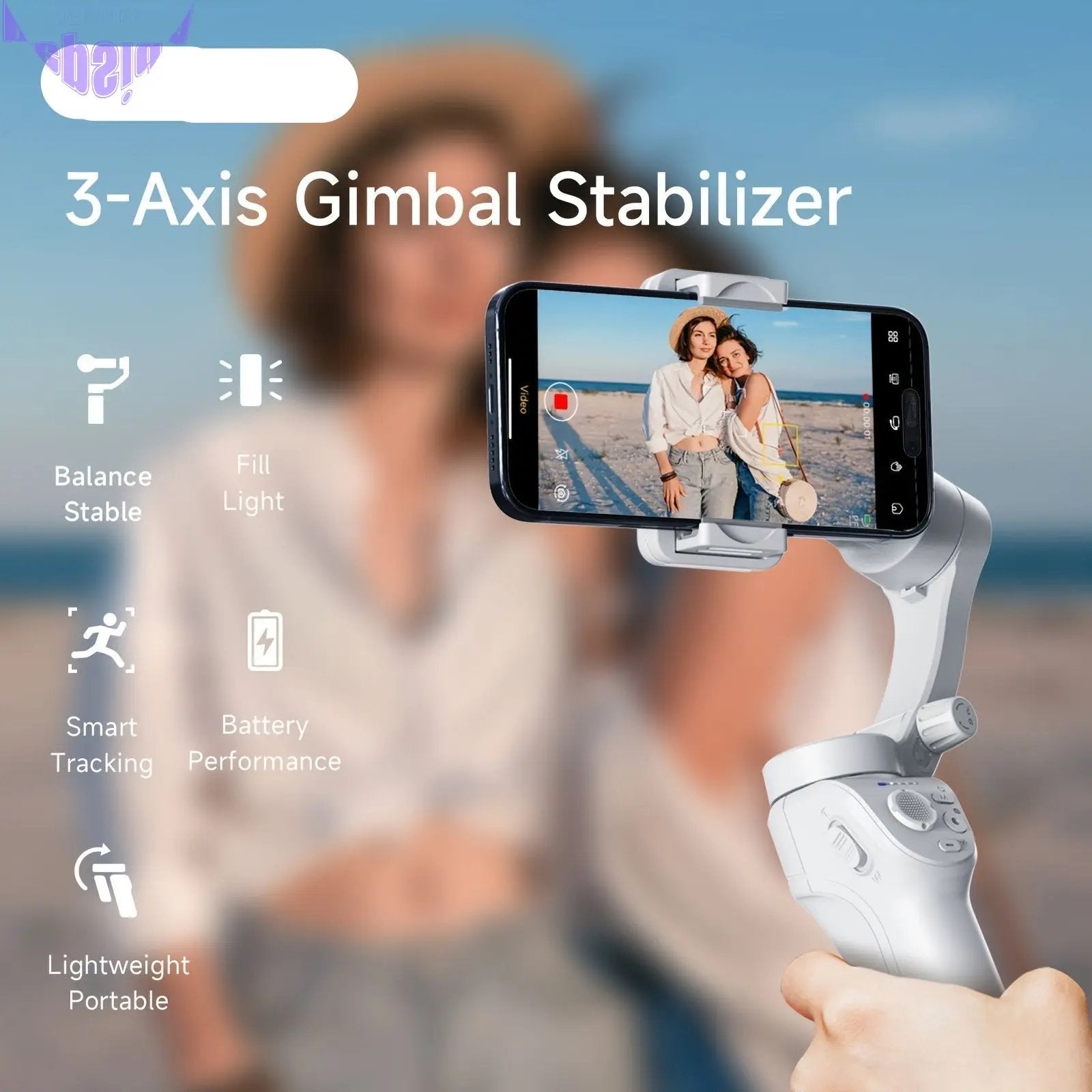 3-Axis Selfie Stick Stabilizer with LED & Face Tracking-3