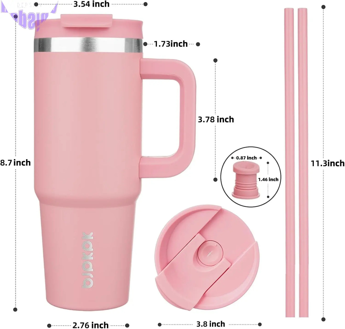 30Oz Stainless Steel Insulated Tumbler with Handle and Lid Straw Travel Coffee Mug Thermal Cup,Light Pink