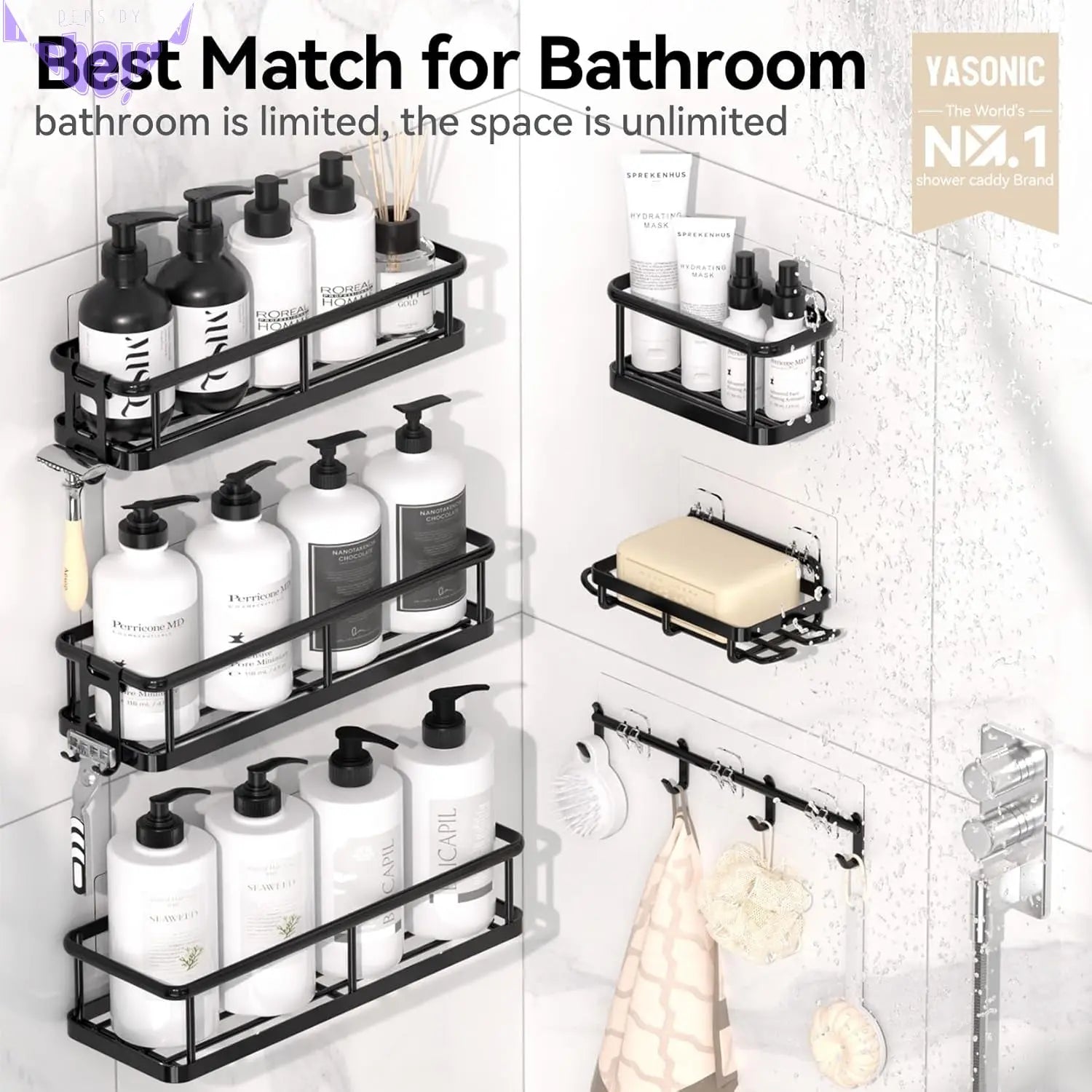 Shower Caddy, 100% Rustproof Shower Shelves for inside Shower, No Drilling Bathroom Organizers and Storage, 6 Pack Large Capacity Bathroom Caddy for Kitchen & Home Decor