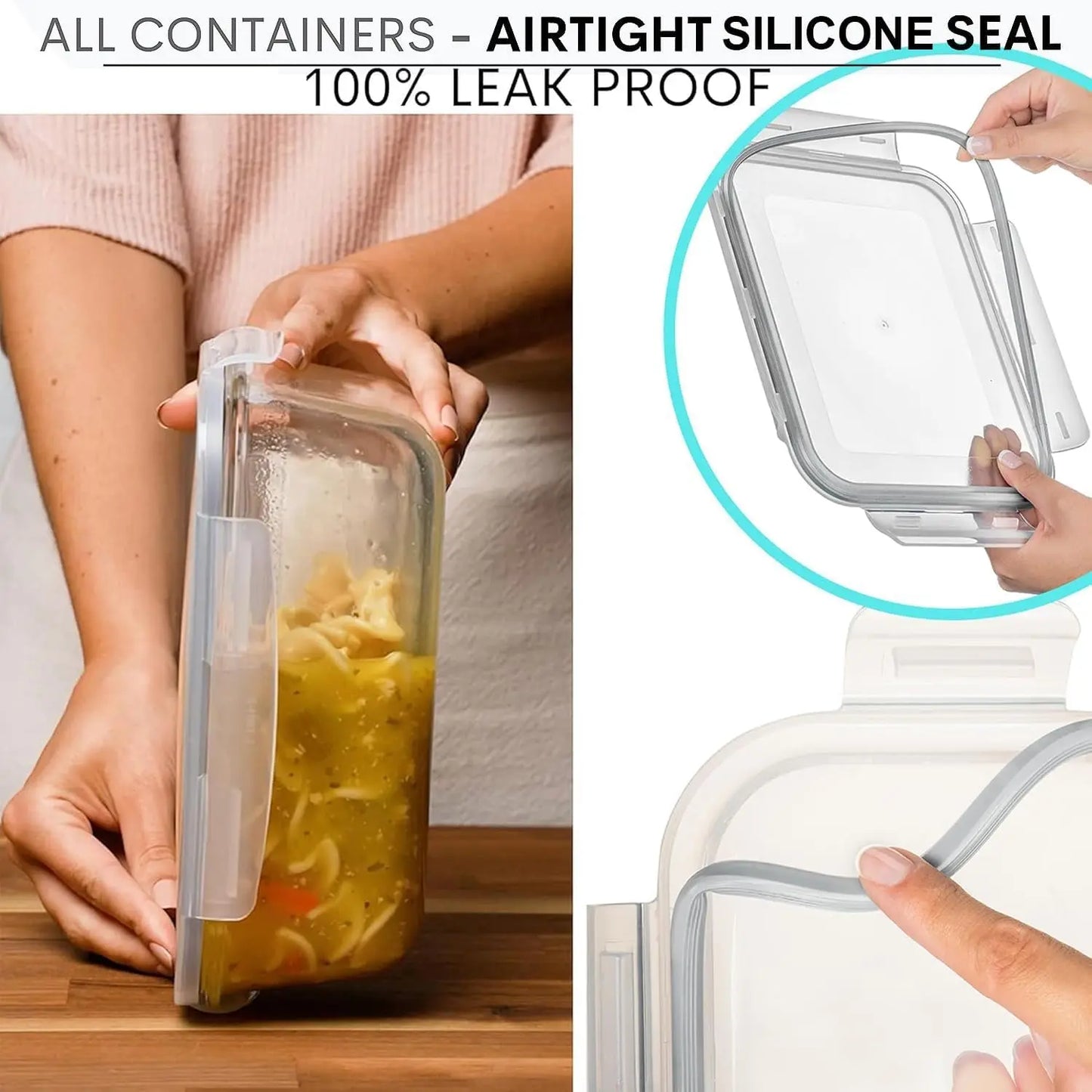 8 Cups/ 63 Oz 4 Piece (2 Containers + 2 Lids) Large Glass Food Storage/Baking Containers with Locking Lids Ideal for Storing Food, Vegetables or Fruits. BPA Free & Leak Proof - Microwave, Oven Safe