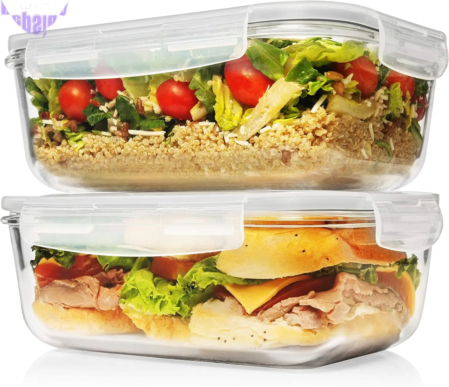 8 Cups/ 63 Oz 4 Piece (2 Containers + 2 Lids) Large Glass Food Storage/Baking Containers with Locking Lids Ideal for Storing Food, Vegetables or Fruits. BPA Free & Leak Proof - Microwave, Oven Safe