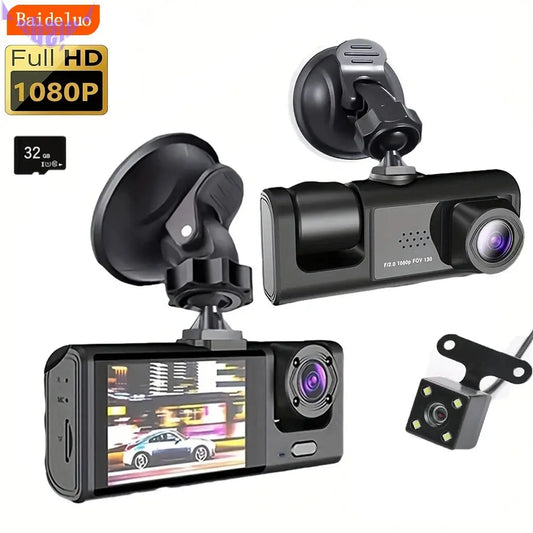 Dash Cam W/ IR Night Vision Loop Recording & 2" IPS Screen 1080P 3 Camera , DVR Recorder, Video Recorder, Vehicle DVR