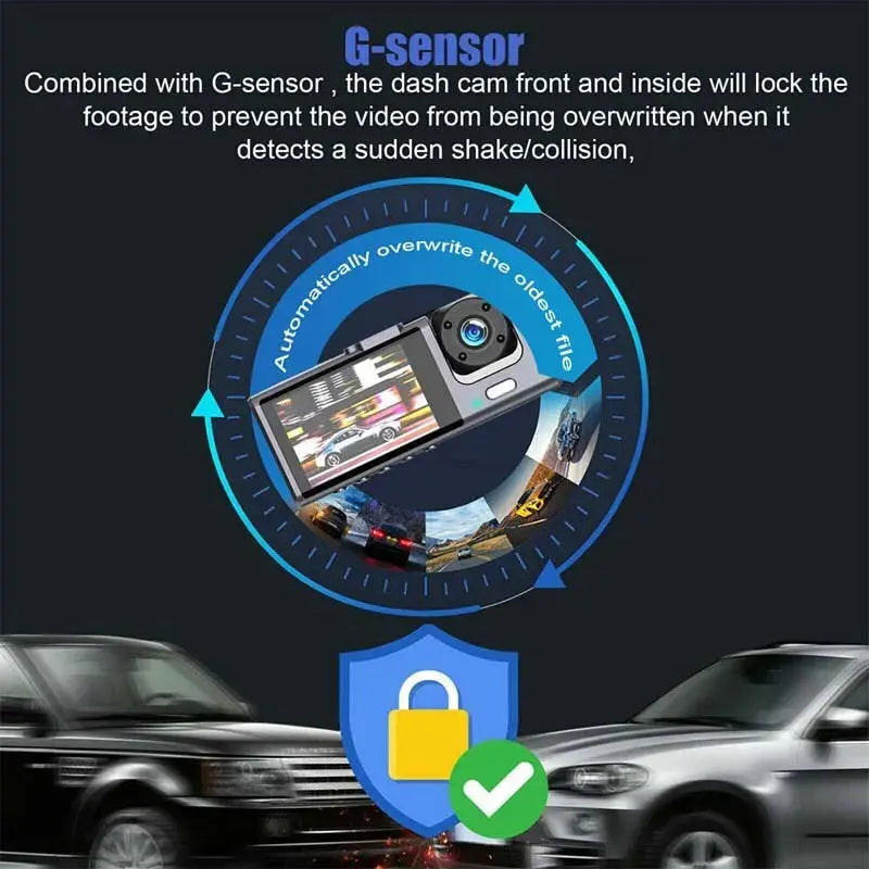 Dash Cam W/ IR Night Vision Loop Recording & 2" IPS Screen 1080P 3 Camera , DVR Recorder, Video Recorder, Vehicle DVR