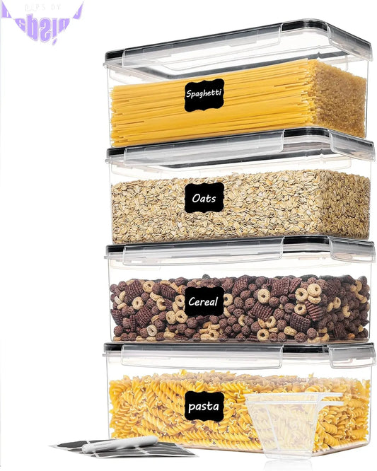 Airtight Food Storage Containers with Lids 4PCS Set 3.2L, Plastic Spaghetti Canisters for Pasta Organizer, BPA Free Air Tight Kitchen Pantry Organization