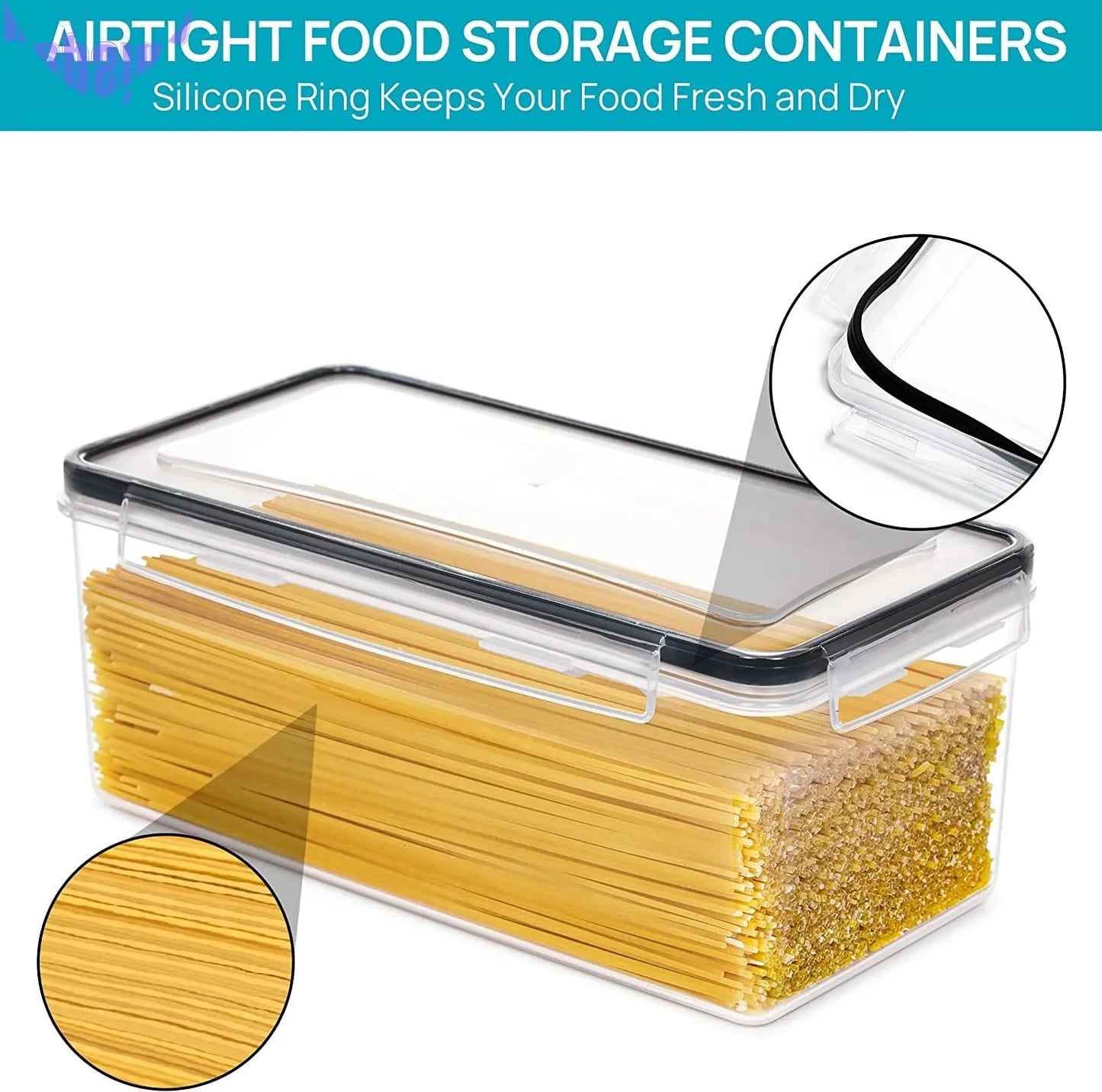 Airtight Food Storage Containers with Lids 4PCS Set 3.2L, Plastic Spaghetti Canisters for Pasta Organizer, BPA Free Air Tight Kitchen Pantry Organization