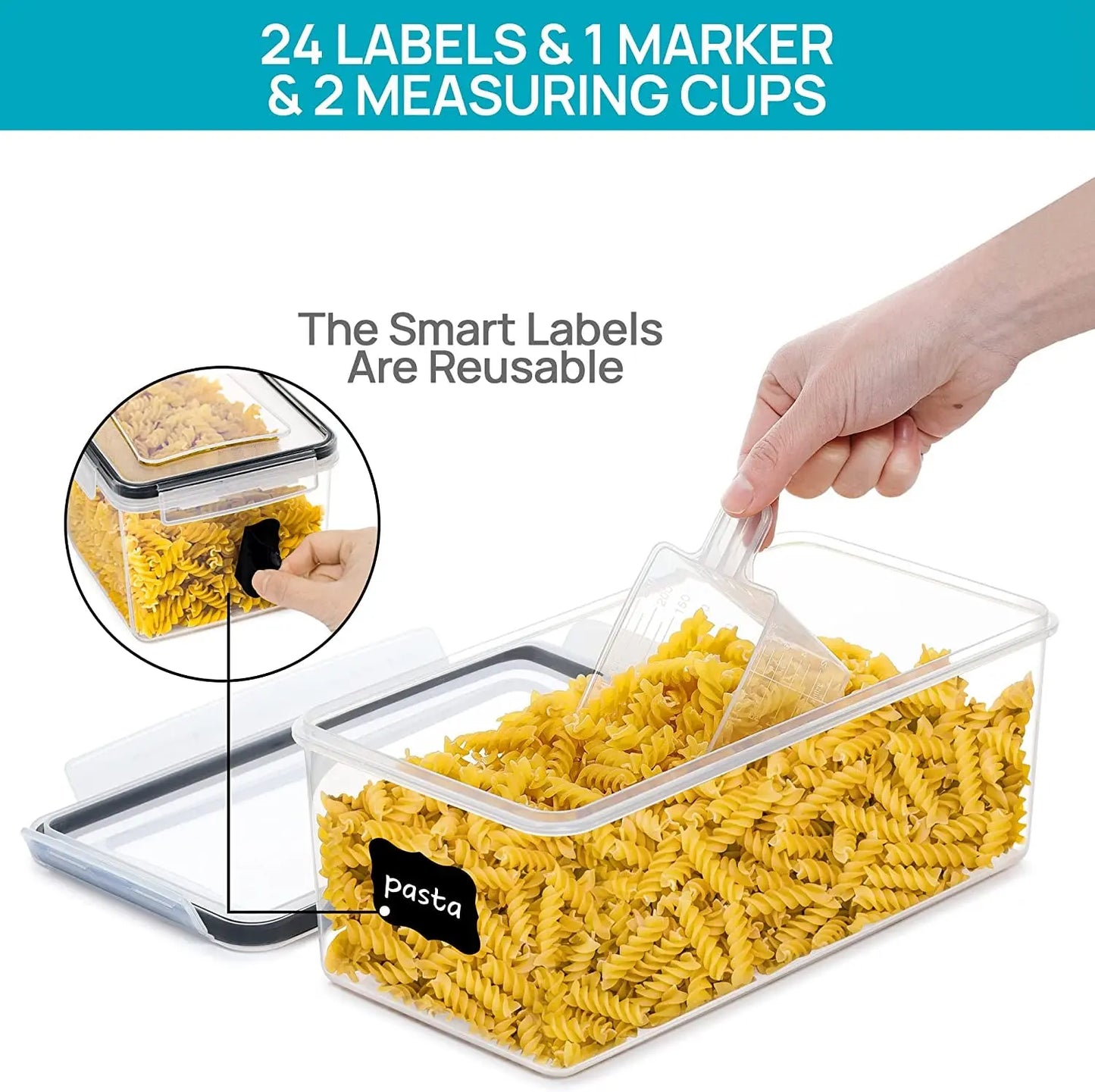 Airtight Food Storage Containers with Lids 4PCS Set 3.2L, Plastic Spaghetti Canisters for Pasta Organizer, BPA Free Air Tight Kitchen Pantry Organization
