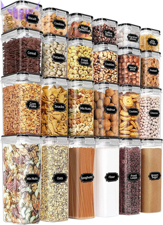 Airtight Food Storage Containers Set with Lids - 24 PCS, BPA Free Kitchen and Pantry Organization, Plastic Leak-Proof Canisters for Cereal Flour & Sugar - Labels & Marker