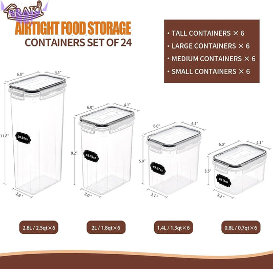 Airtight Food Storage Containers Set with Lids - 24 PCS, BPA Free Kitchen and Pantry Organization, Plastic Leak-Proof Canisters for Cereal Flour & Sugar - Labels & Marker