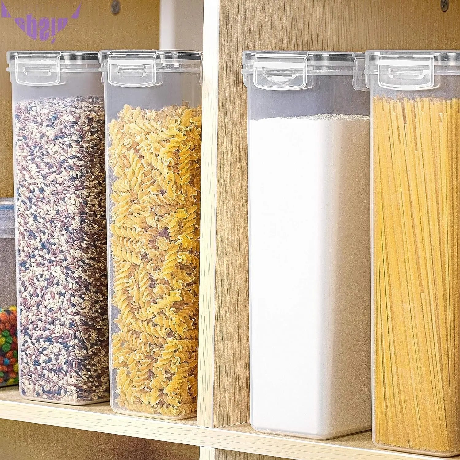 Airtight Food Storage Containers with Lids, 4 PCS 2.8L Pasta Containers for Pantry Organization and Storage, BPA Free Kitchen Canisters for Spaghetti, Flour, Sugar and Noodles, Black