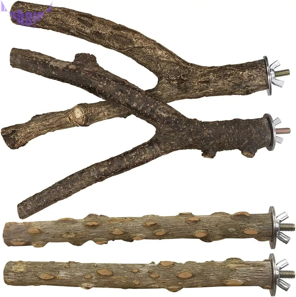 Bird Perch 4 PCS Natural Wood Stand Parakeet Toys Bird Cage Accessories for Parrots Conure Supplies Budgie Platform