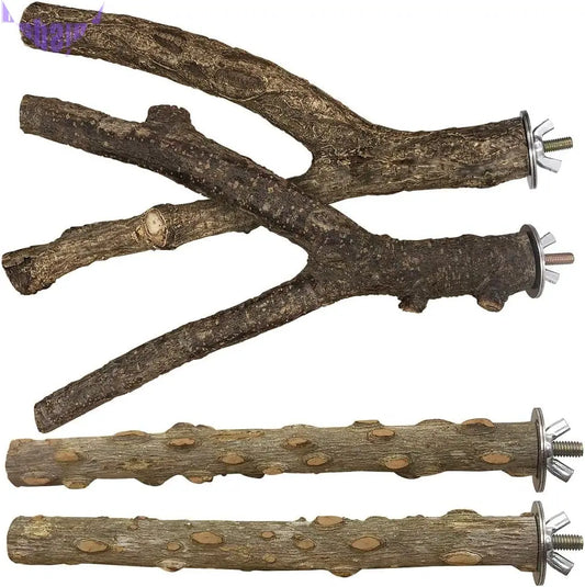 Bird Perch 4 PCS Natural Wood Stand Parakeet Toys Bird Cage Accessories for Parrots Conure Supplies Budgie Platform