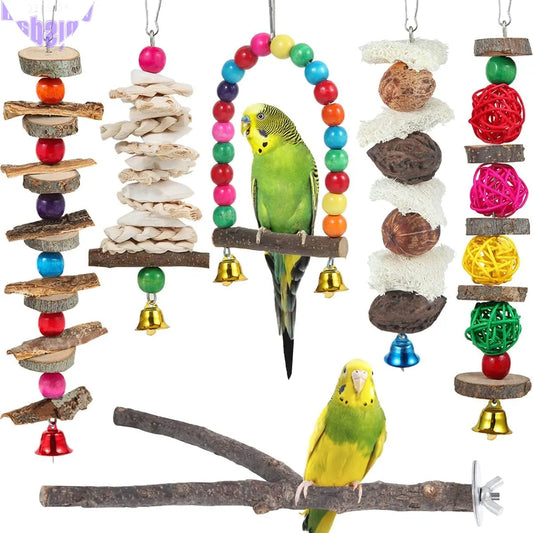 Bird Perch Bird Toys Parakeet Toys,Bird Cage Accessories Wooden Chew Toys Perch Stand for Parrot Conure Cockatiel Lovebird Parrotlet Budgie Finches and Other Small to Medium Sized Birds