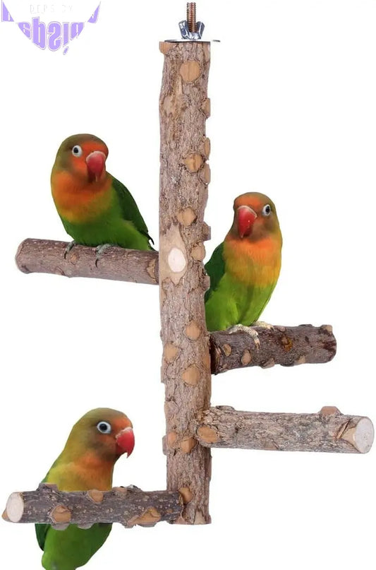 Bird Perch Nature Wood Stand for 3-4Pcs Small Parrots