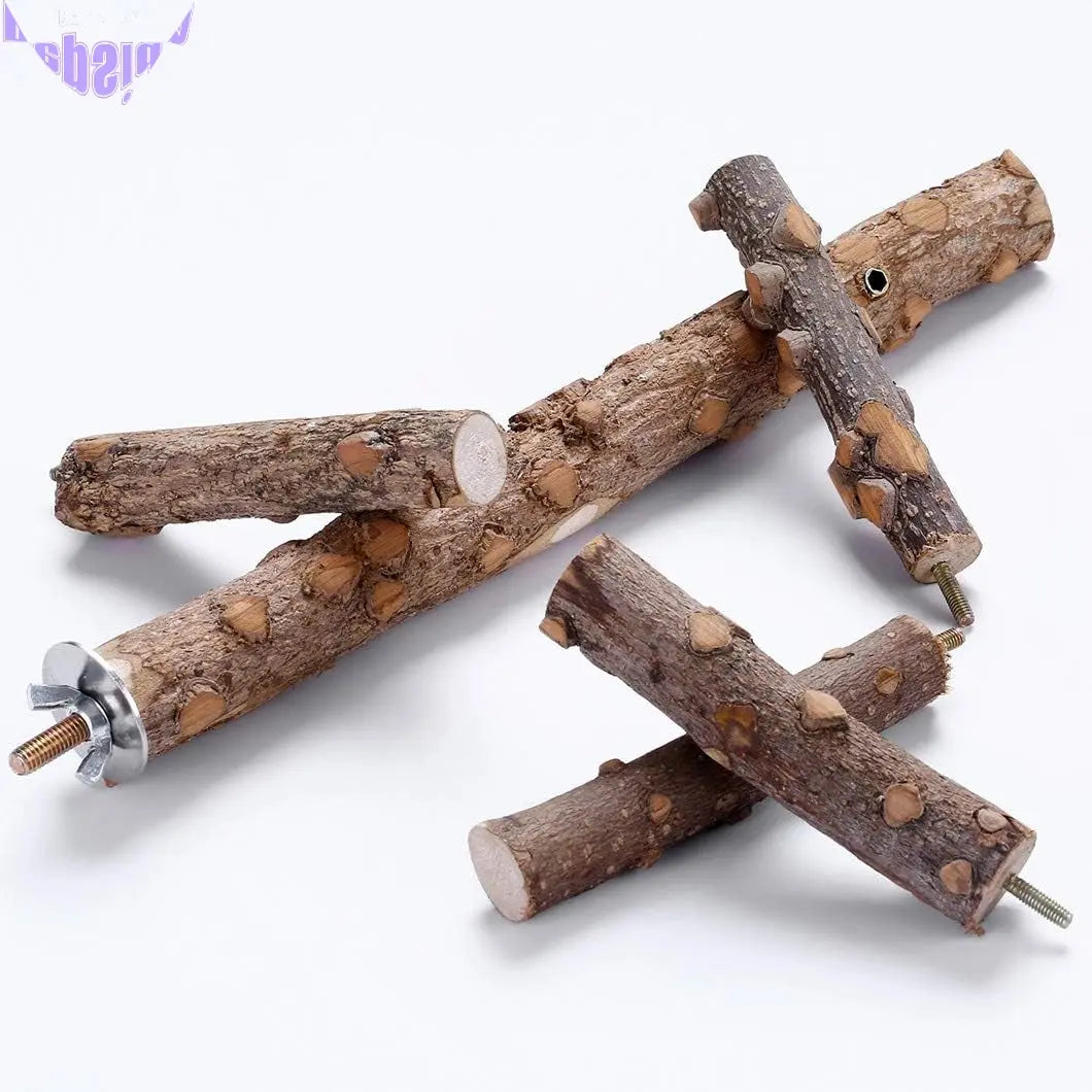 Bird Perch Nature Wood Stand for 3-4Pcs Small Parrots
