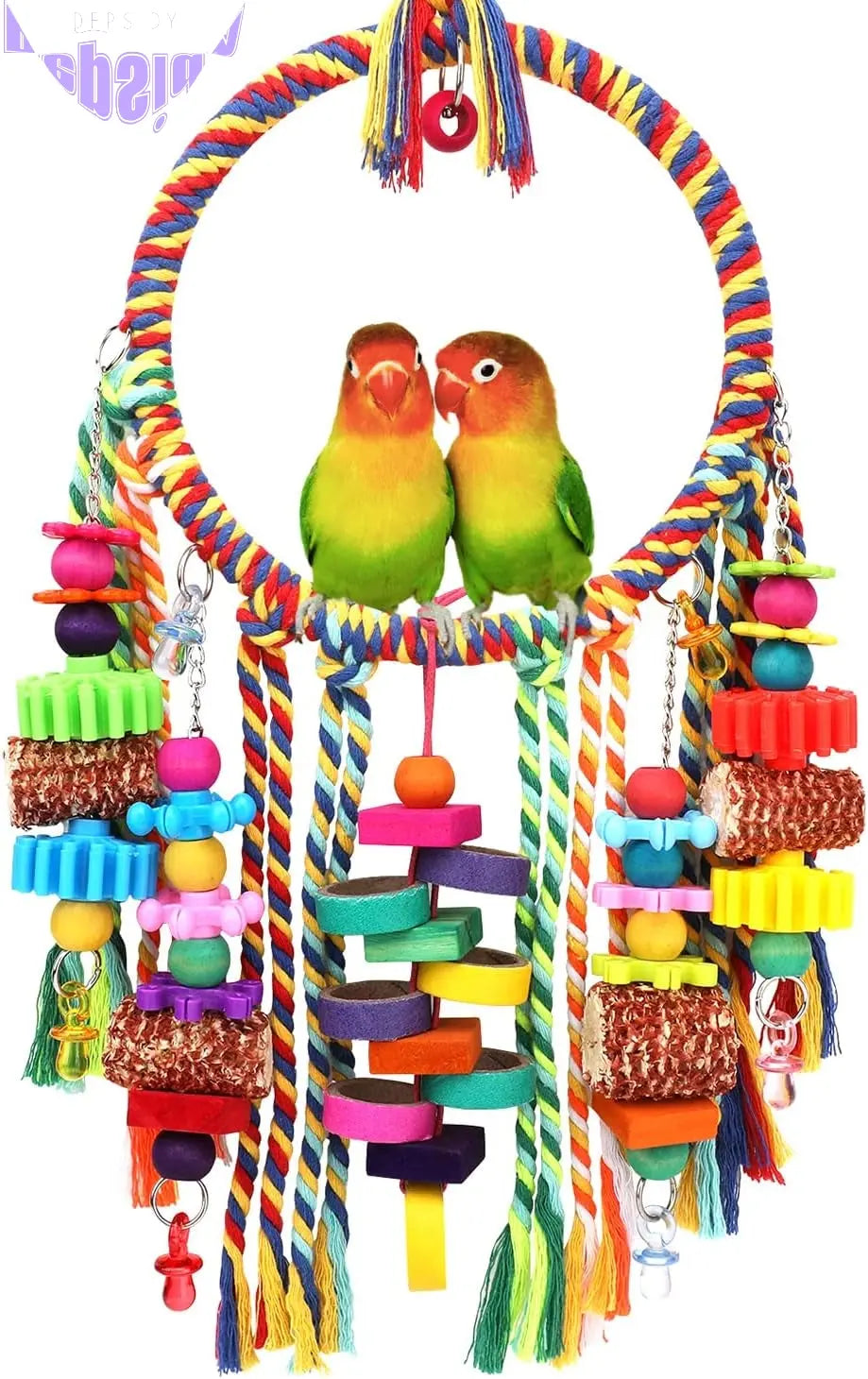 Bird Toys Bird Rope Ring Swing Perch with Corn Cob Cardboard Bagels Wooden Blocks Chewing Toys for Parakeets,Cockatiels,Conure,Lovebirds,Finches and Other Small-Sized Birds