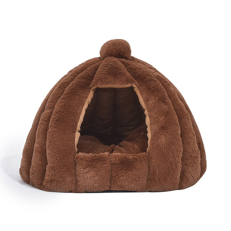 Cat Castle Igloo Round Nest Cave Brown-0