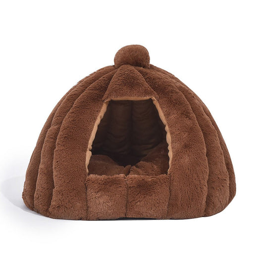 Cat Castle Igloo Round Nest Cave Brown-0