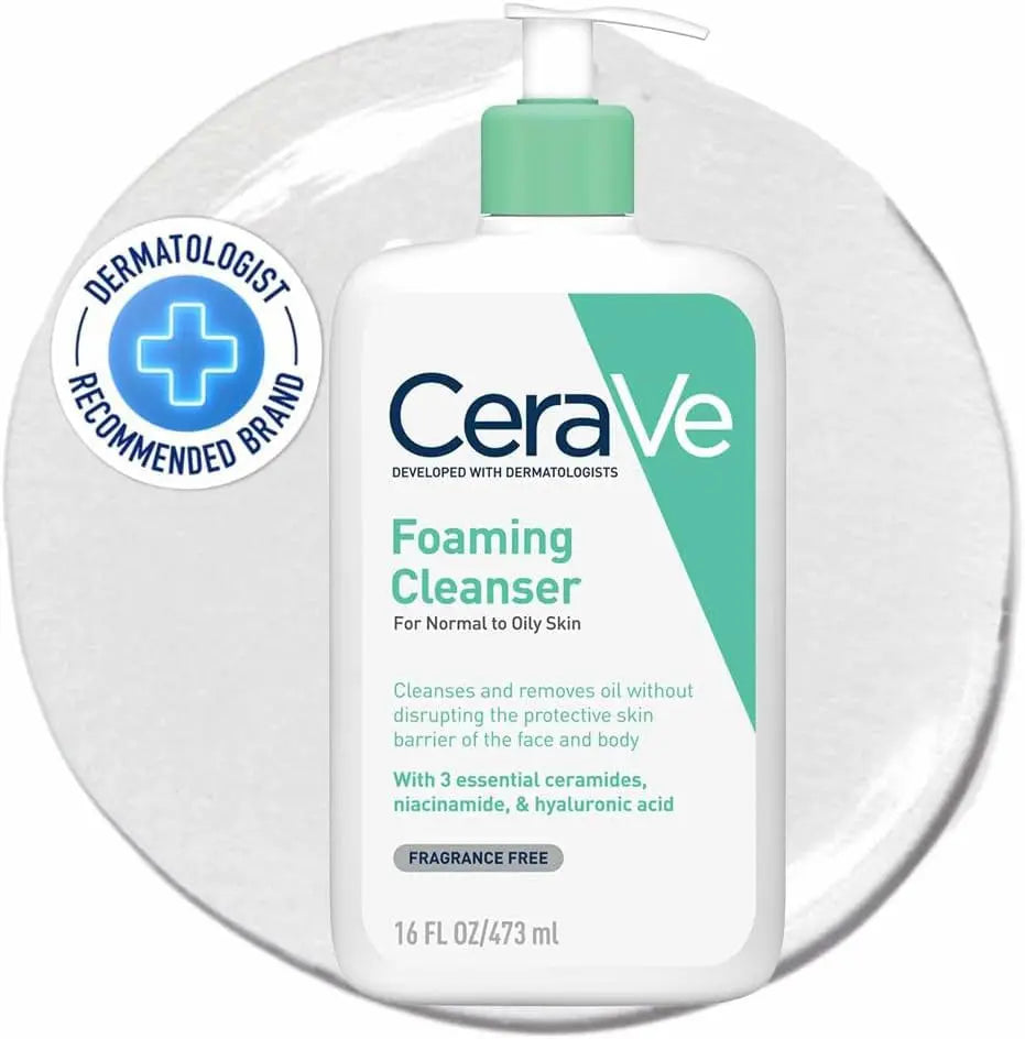 Revitalize Your Skin with CeraVe Foaming Cleanser Gel - 473ml for Normal to Oily Skin, Gentle Oil Control with Niacinamide & Ceramides, Fragrance-Free Formula