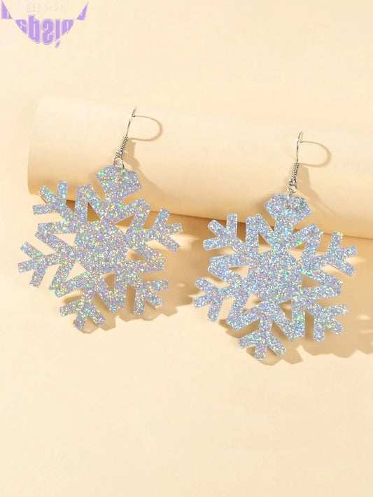 Christmas Jewellery Silver Acrylic Snowflake Drop Dangle Earrings Festival Gift-0