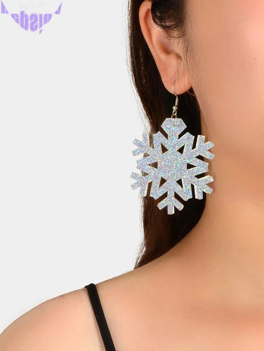 Christmas Jewellery Silver Acrylic Snowflake Drop Dangle Earrings Festival Gift-1