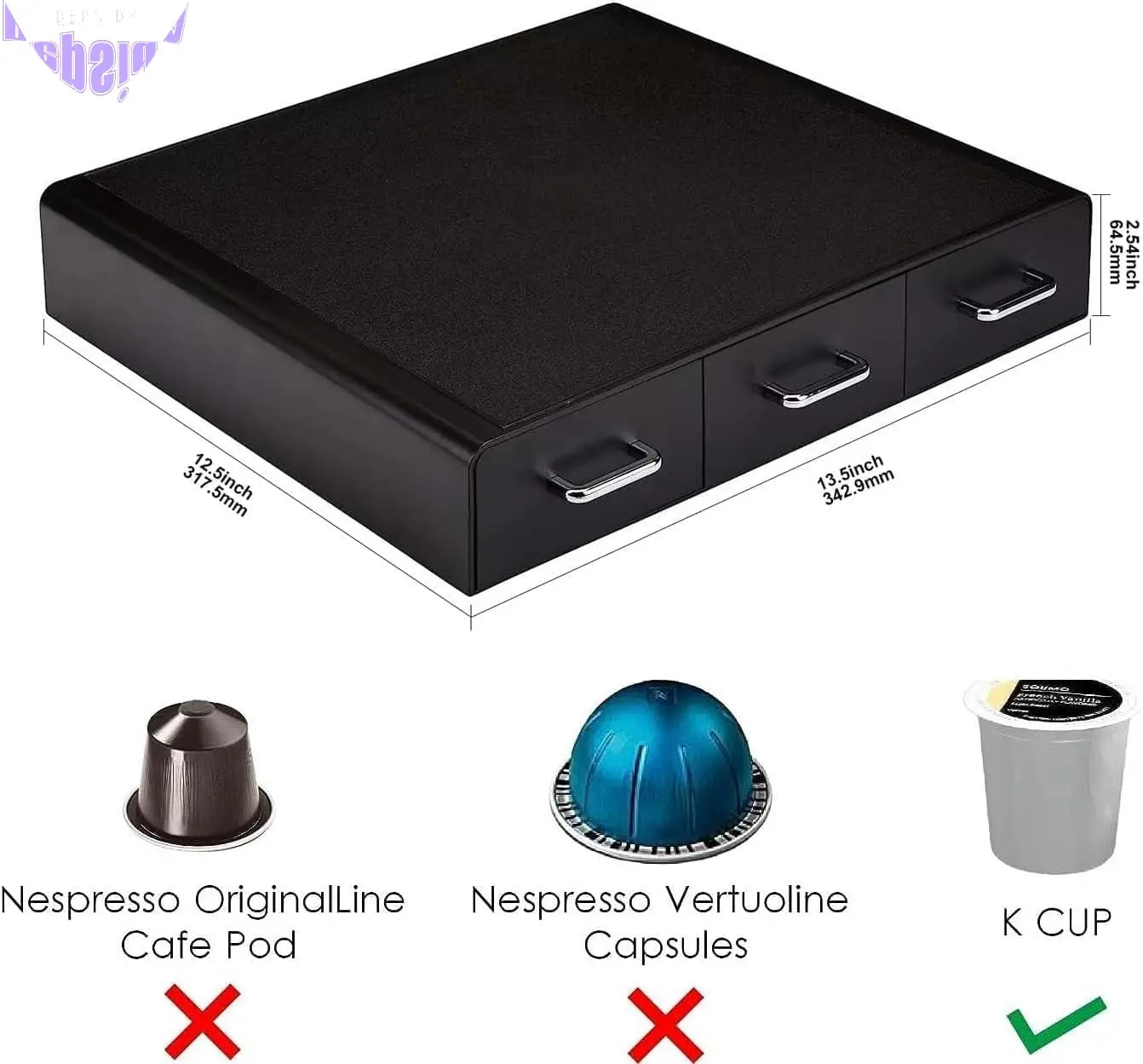 Coffee Pod Storage Drawer for K-Cup Pods, 36 Pod Capacity, Black