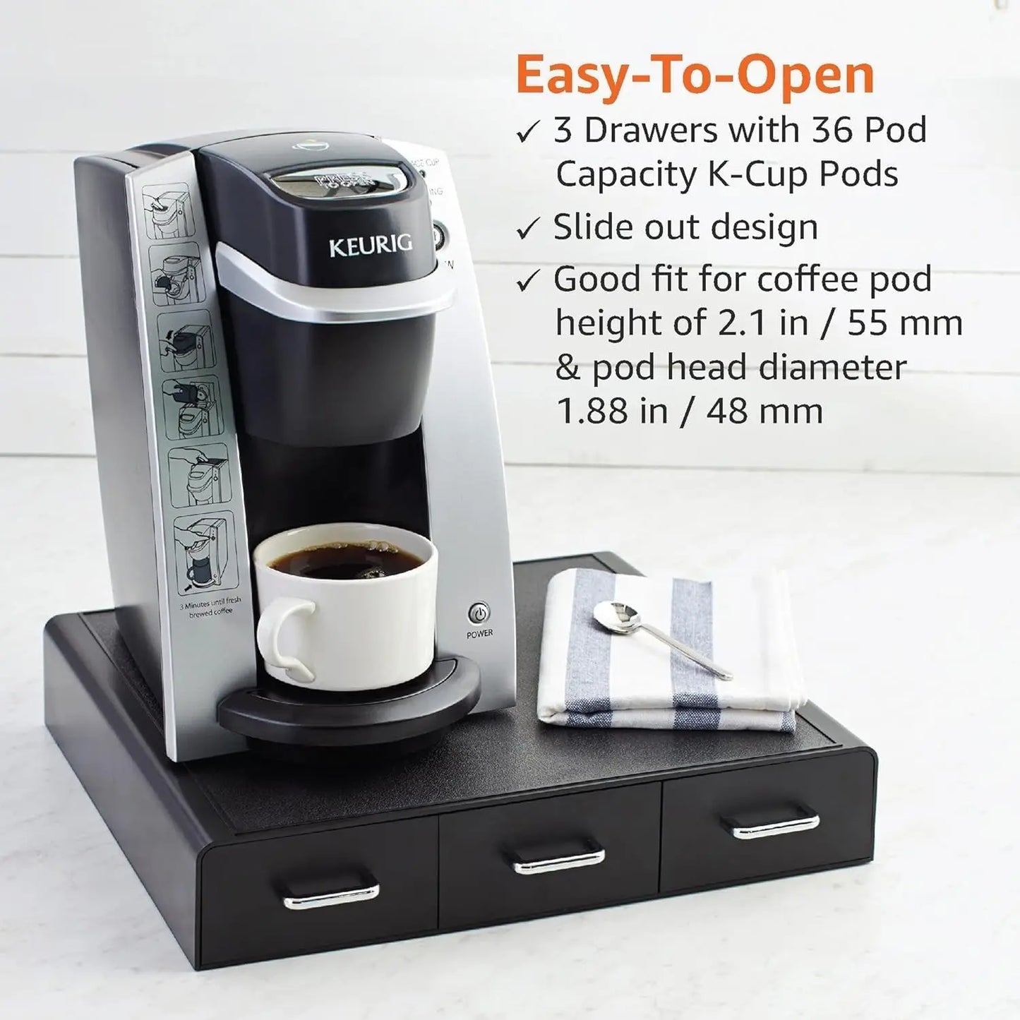 Coffee Pod Storage Drawer for K-Cup Pods, 36 Pod Capacity, Black