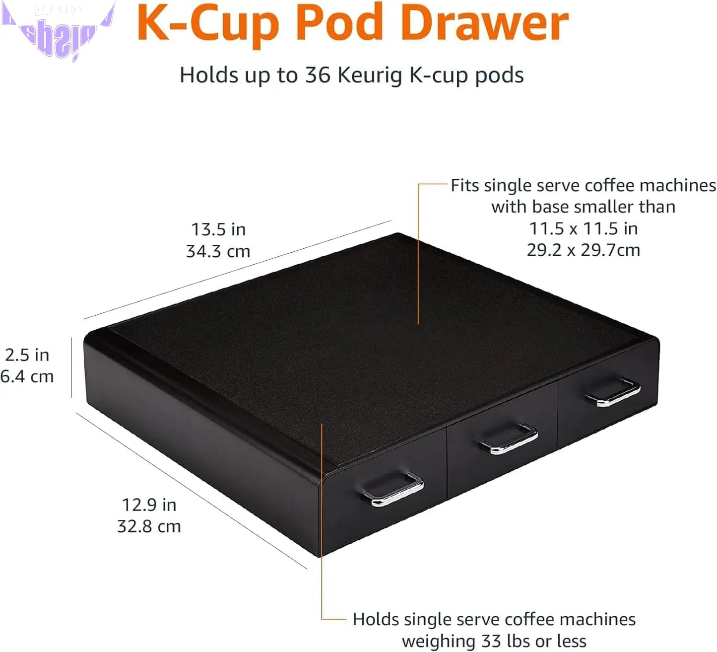 Coffee Pod Storage Drawer for K-Cup Pods, 36 Pod Capacity, Black