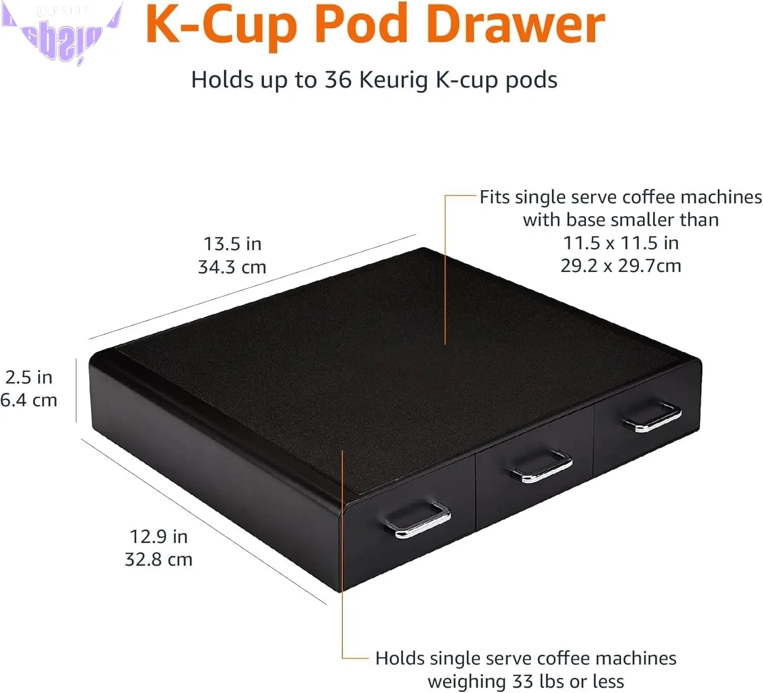 Coffee Pod Storage Drawer for K-Cup Pods, 36 Pod Capacity, Black