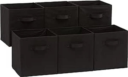 Collapsible Fabric Storage Cubes Organizer with Handles, 27 X 27 X 28 Centimeters, Black - Pack of 6