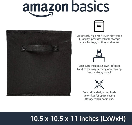 Collapsible Fabric Storage Cubes Organizer with Handles, 27 X 27 X 28 Centimeters, Black - Pack of 6