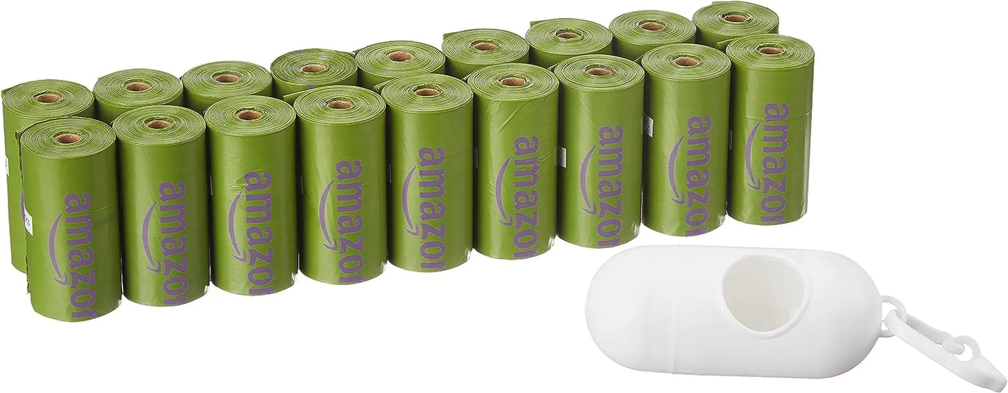 Dog Poop Bags with Dispenser and Leash Clip, 33.02 X 22.86 CM, Cucumber Scented - 270 Bags (18 Rolls)
