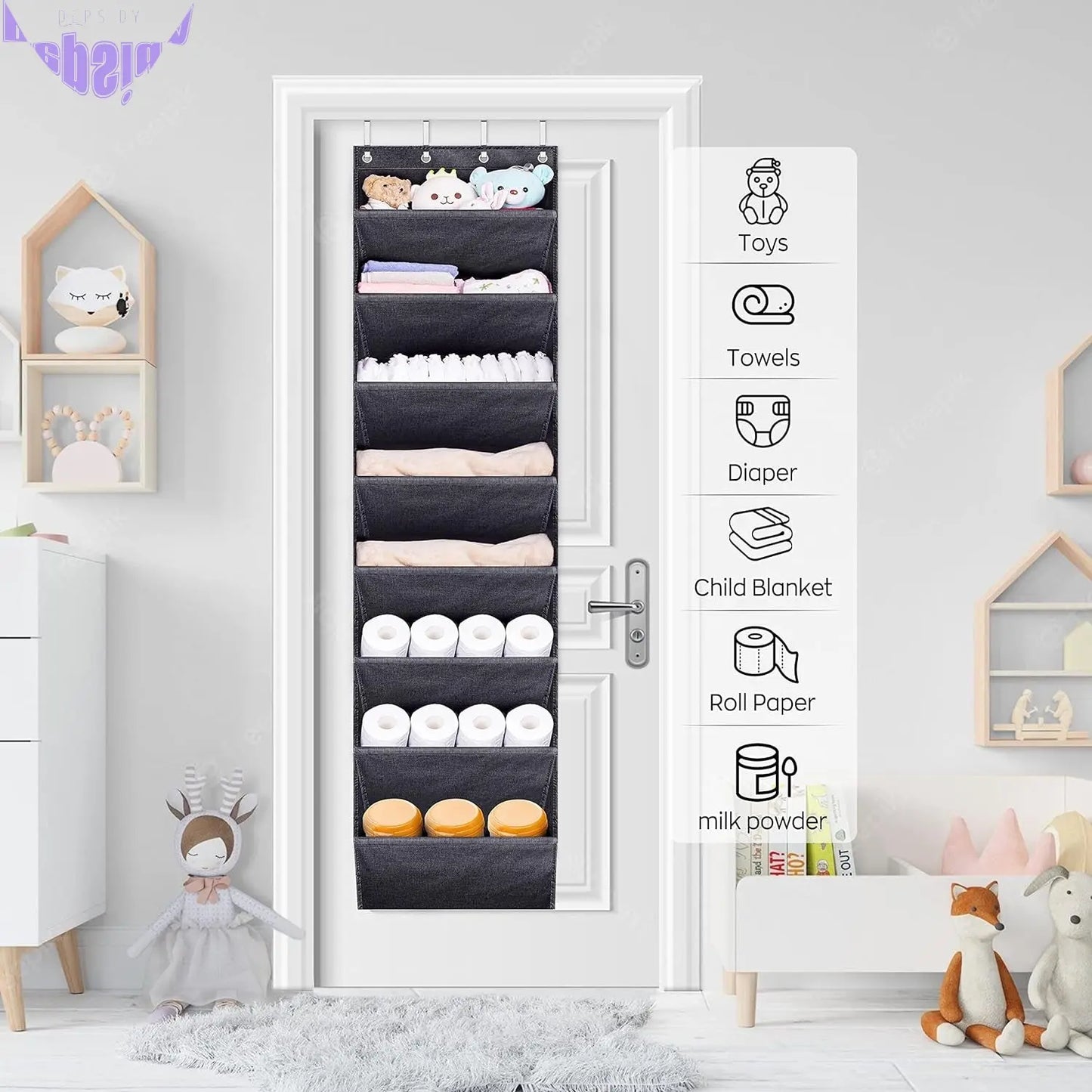 over the Door Shoe Organizer for Closet with Large Deep Pockets, Narrow Shoe Rack for Door Hanging Boots Storage, Black