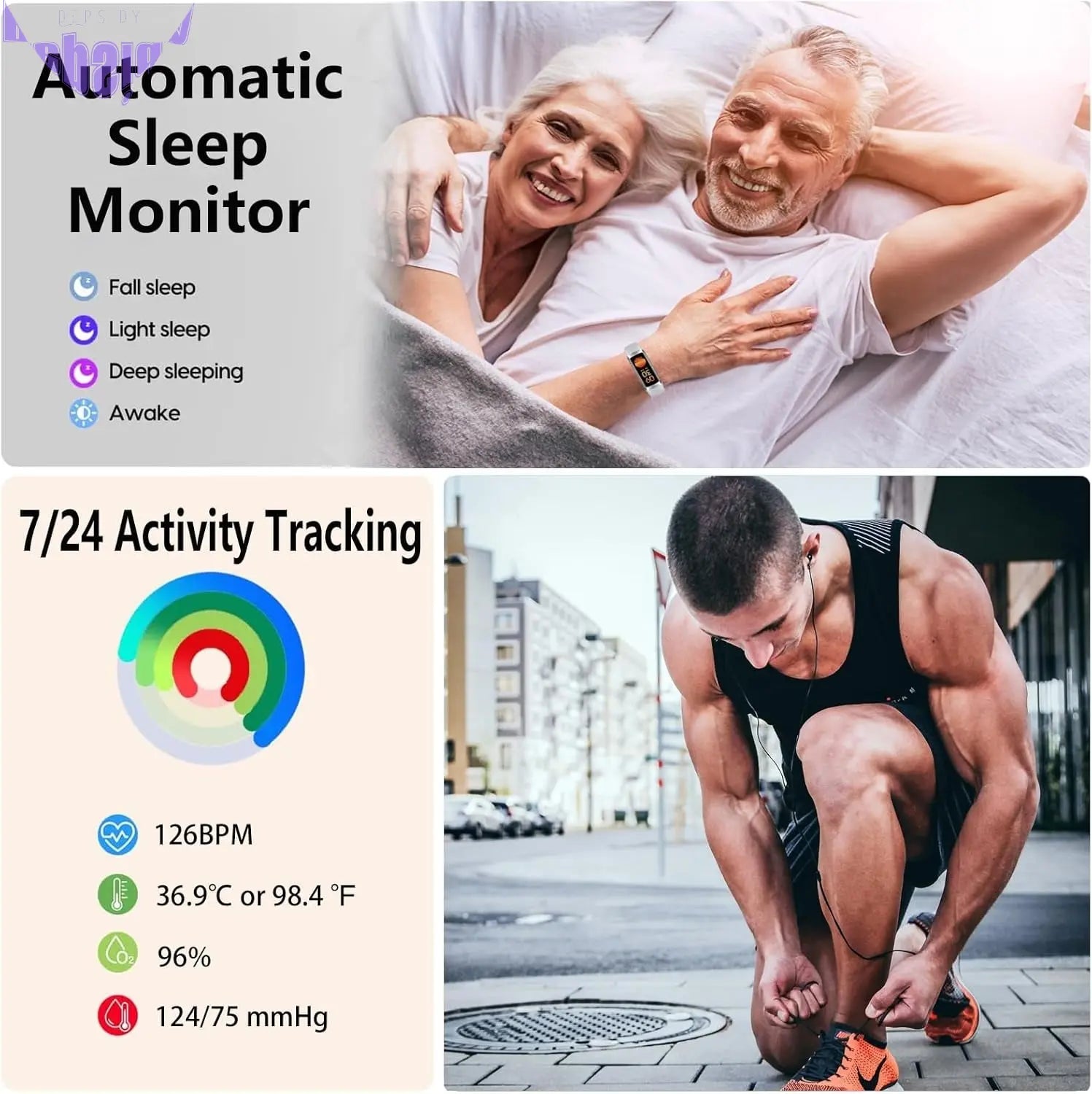 Fitness Tracker with Heart Rate Monitor, 1.1" AMOLED Screen Smart Watch, Activity Tracker, Pedometer, Sports Bracelet with Calorie Counter, Sleep Monitor, 5ATM Waterproof for Women Men (Gray)
