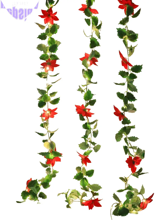 LED Lighted Christmas Red Flower Rattan Decoration - Battery Operated-0