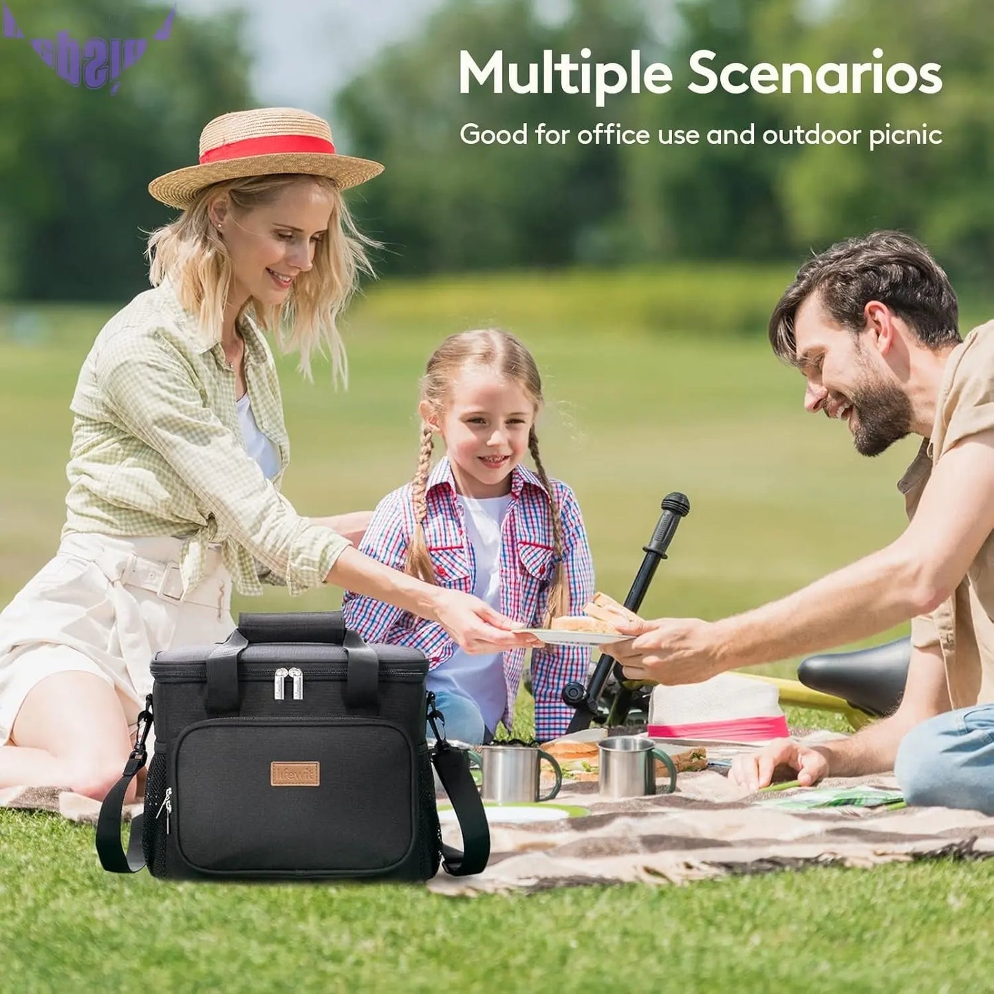 Large Lunch Bag Insulated Lunch Box Soft Cooler Cooling Tote for Adult Men Women, Black 24-Can (15L)