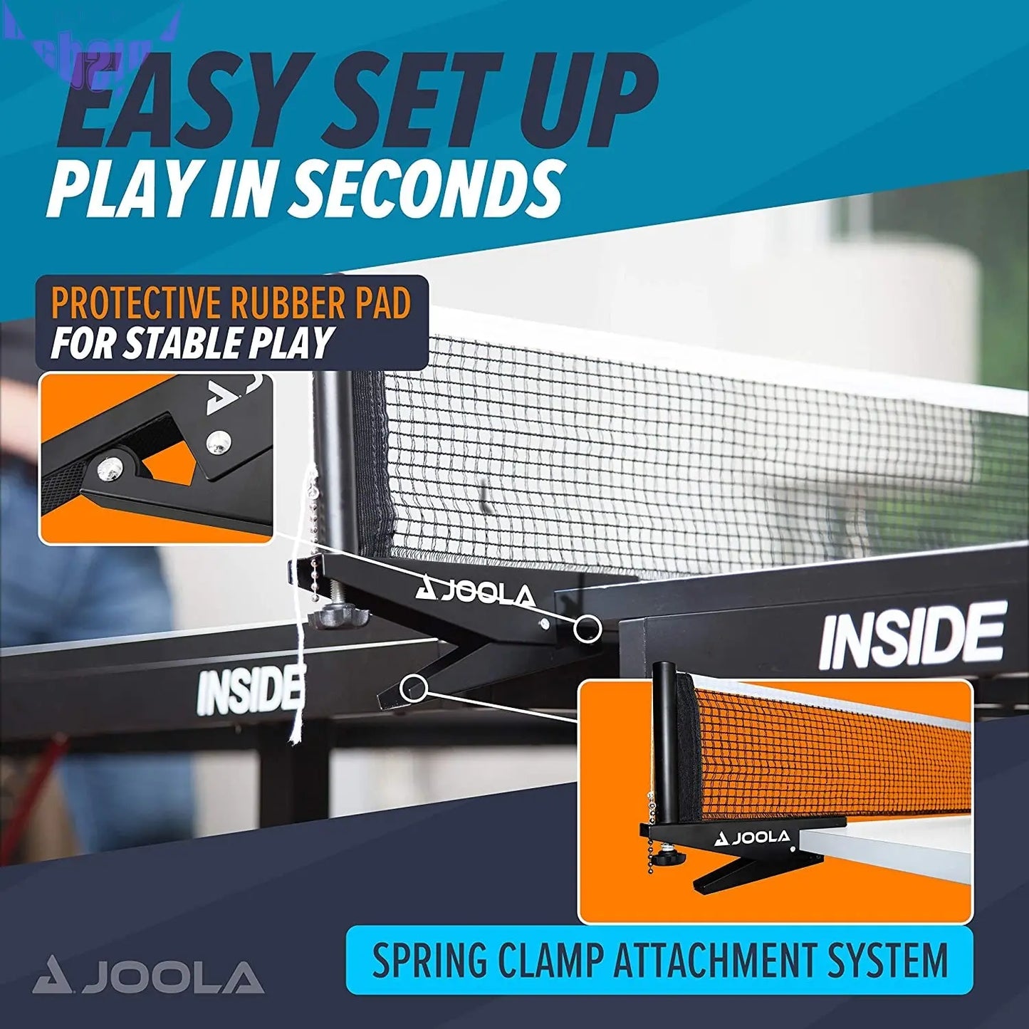Premium inside Table Tennis Net and Post Set - 72" Regulation Size - Portable and Easy Setup - Ping Pong Spring Clamp Net - Black