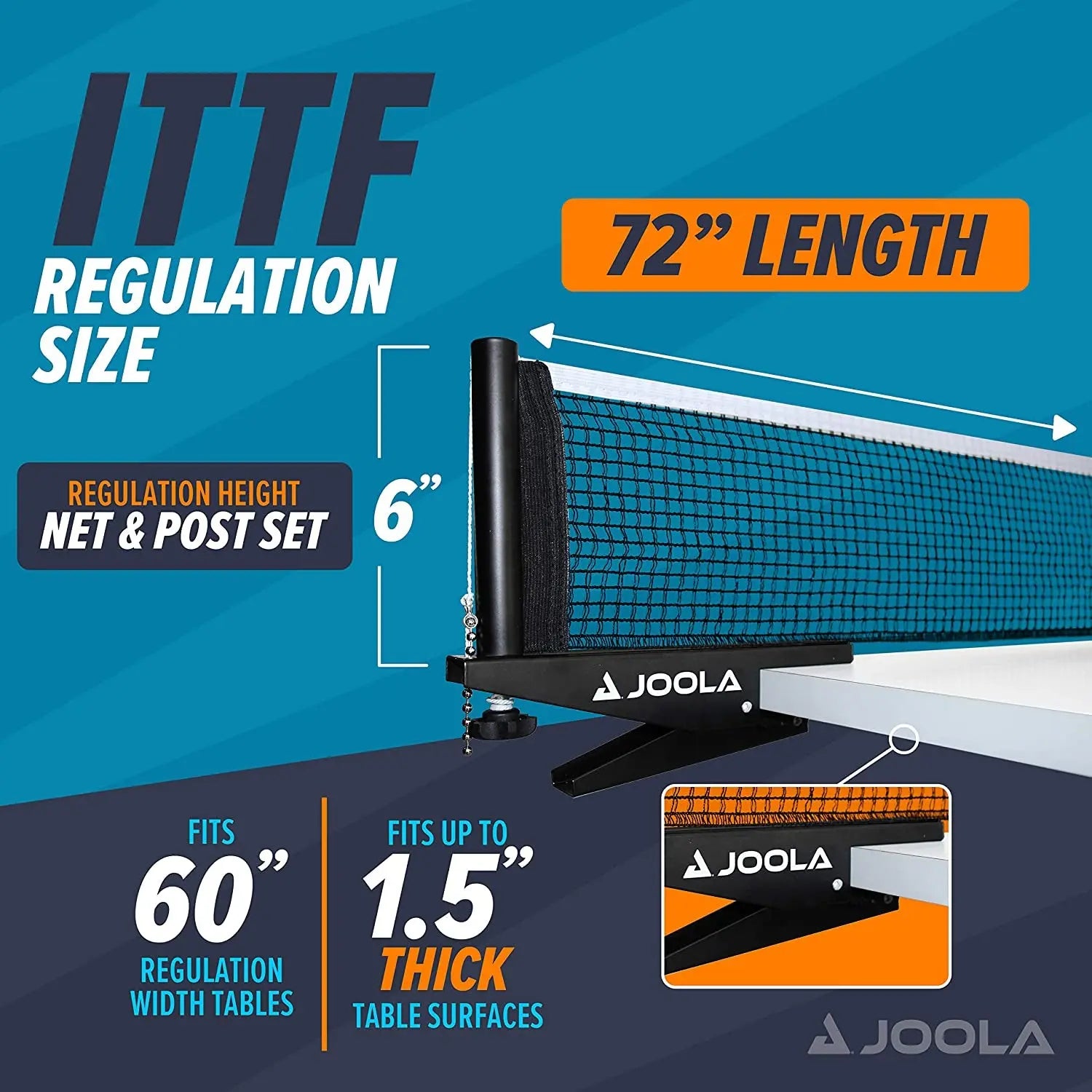 Premium inside Table Tennis Net and Post Set - 72" Regulation Size - Portable and Easy Setup - Ping Pong Spring Clamp Net - Black