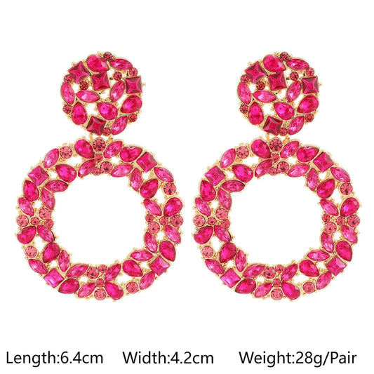 Fashion Rose Red Series Shiny Crystal Dangle Earrings for Women Luxury Geometric Statement Jewelry 2023 Trending Accessories