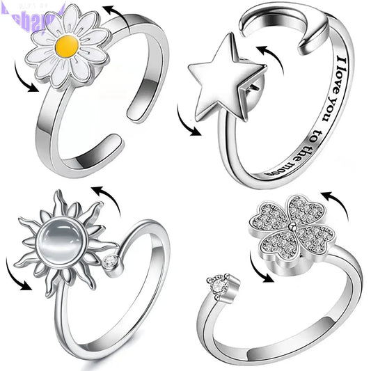 Rotating Ring Engraved Adjustable Anxiety Relief Opening Ring Decompression Zirconia Ring Women 2024 New Trending
