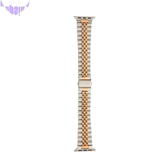 Stainless Steel Link Bracelet Band - The Perth in Silver and Rose Large - Compatible with Apple Watch Size 42mm to 45mm-1