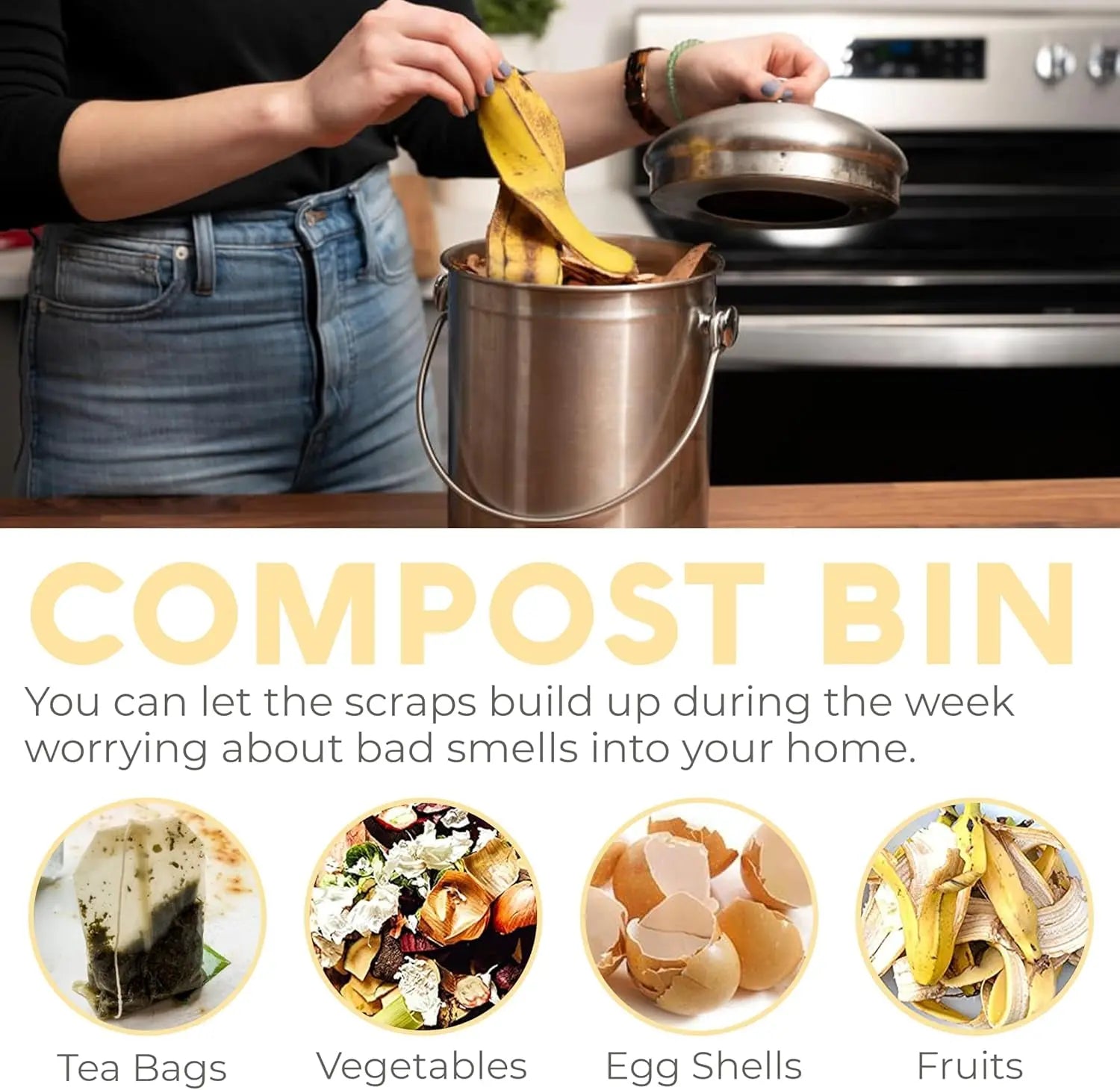 Top Rated Stainless Steel Compost Bin 1.3 Gallon-Includes Charcoal Filter